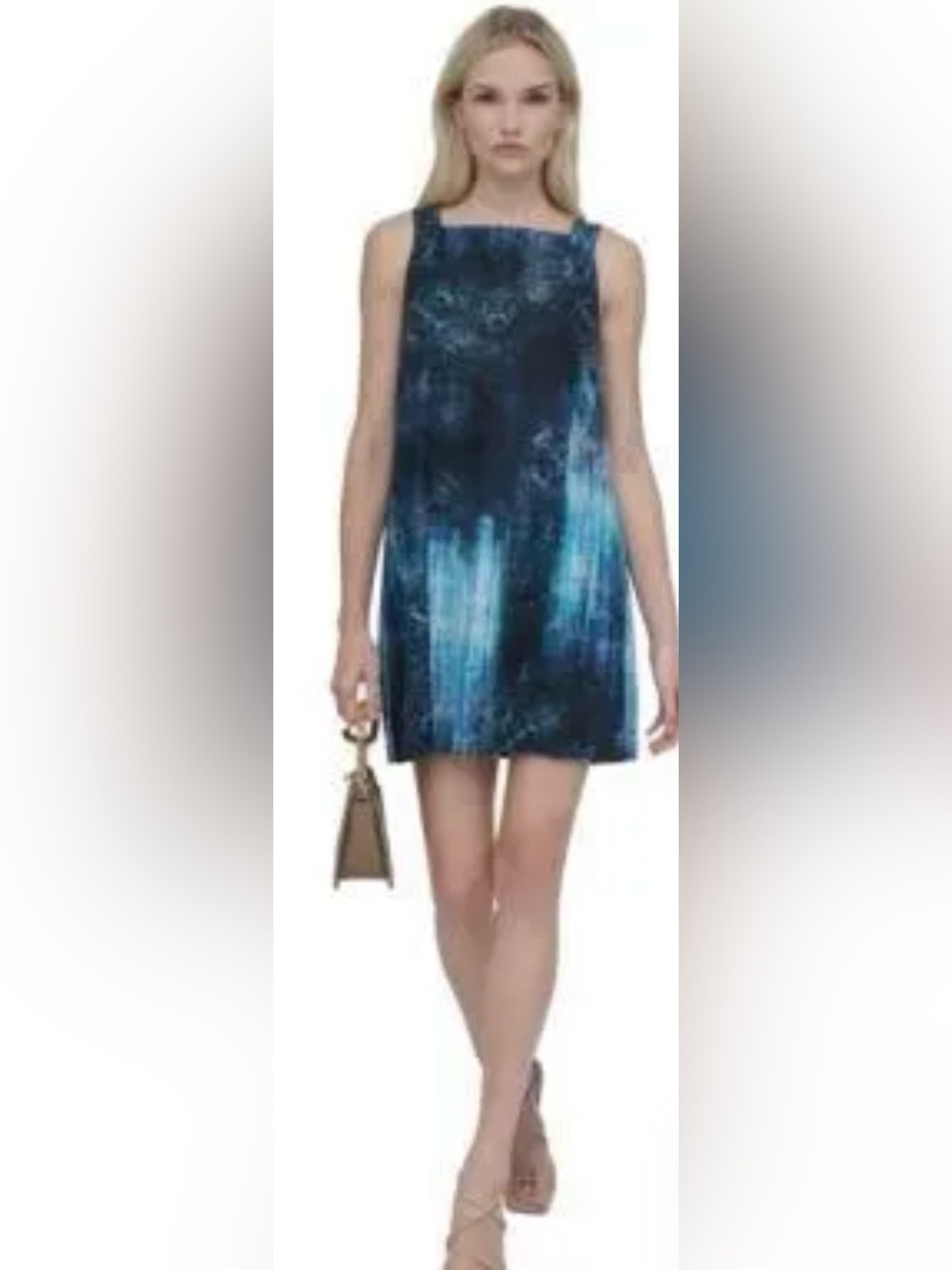 Dkny Blue and Teal Patterned Sleeveless Dress